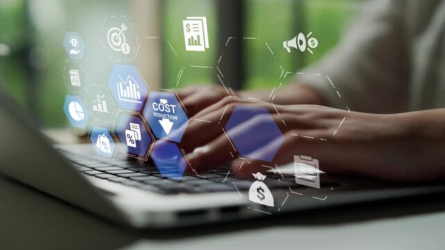 Cost reduction and cost saving through digital transformation, business cost optimization, operational cost reduction, financial savings, and resource efficiency strategy for business success. Funnel