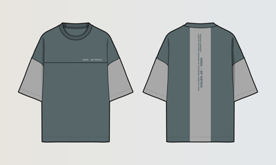 Fototapeta na wymiar Cut and Sew T-Shirt Designs with Colourblock Panels, Patterns and Graphics
