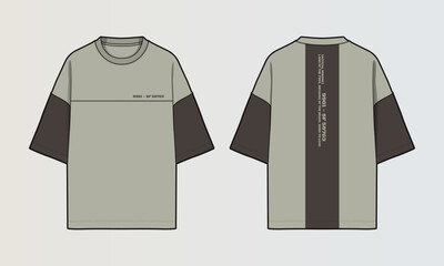 Fototapeta na wymiar Cut and Sew T-Shirt Designs with Colourblock Panels, Patterns and Graphics