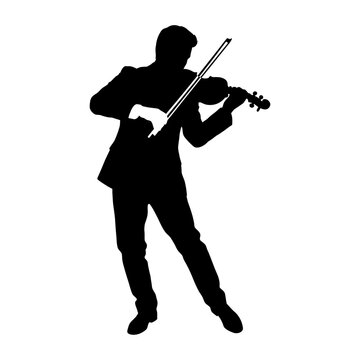 Violinist Silhouette Playing Classical Music, Male Violin Player Vector, Musical Artist Performer Graphic isolated PNG with Transparent Background