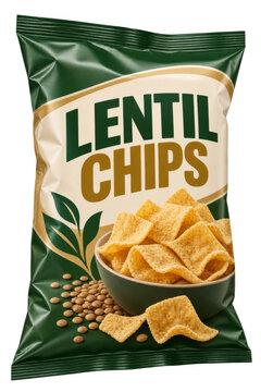 Lentil chips in green snack bag Isolated on Transparent Background
