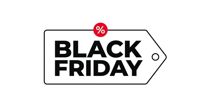 Black friday sale tag with a percentage sign icon isolated on a white background for retail marketing