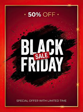 Black friday sale advertisement with a bold design and fifty percent off promotion