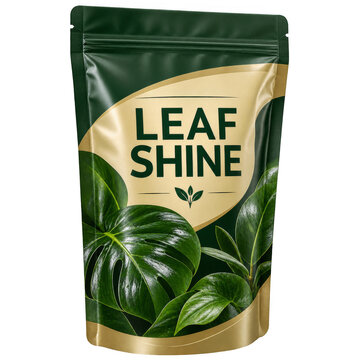 Leaf shine spray in resealable pouch with generic printed label isolated on transparent background