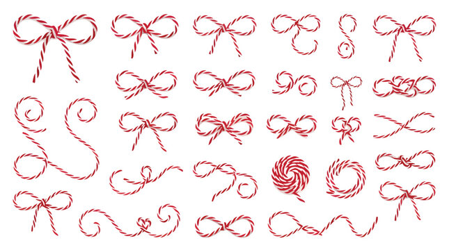 Set of red and white twine bows and decorative elements
