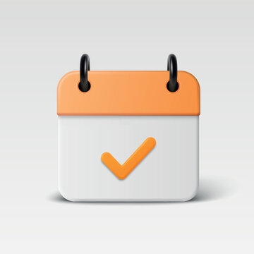 Calendar Check Icon, Vector Illustration. 3d Orange Calendar Check Icon with Orange Tick. Calendar Check Icon Isolated for Schedule, Appointment, Reminder, Event, Booking, Deadline, Planning