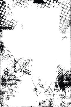 Glitch distorted grungy isolated layers . Design element for brochure, social media, posters, flyers. Overlay texture.Textured banner with Distress effect .Vector halftone dots . Screen print texture
