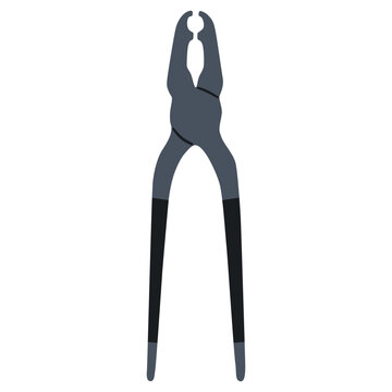 Heavy duty steel pincer pliers hand tool for pulling nails, cutting wire, and carpentry woodworking in a hand-drawn flat vector graphic illustration style.