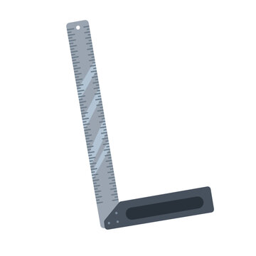 Metal carpenter try square ruler hand tool for right angle measurement, woodworking, and carpentry construction in a flat vector graphic illustration style.