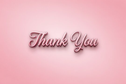 3 d rendered thank you text in script font on a soft pink background