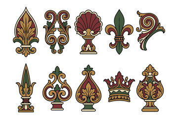 Vintage ornate fleur de lis and crown symbols collection © Md Abdul Latif