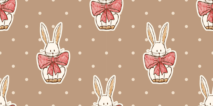 Whimsical Easter bunny pattern with bow, and playful dots.