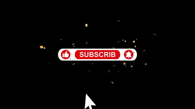 Animated YouTube Subscribe Button for Video Overlay. Like Subscribe Bell Notification Button, subscribe to channel. modern subscribe like and bell animation with confetti explotion