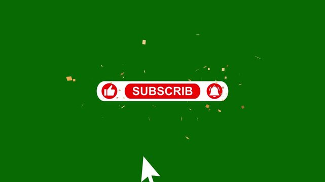 Animated YouTube Subscribe Button for Video Overlay. Like Subscribe Bell Notification Button, subscribe to channel. modern subscribe like and bell animation with confetti explotion