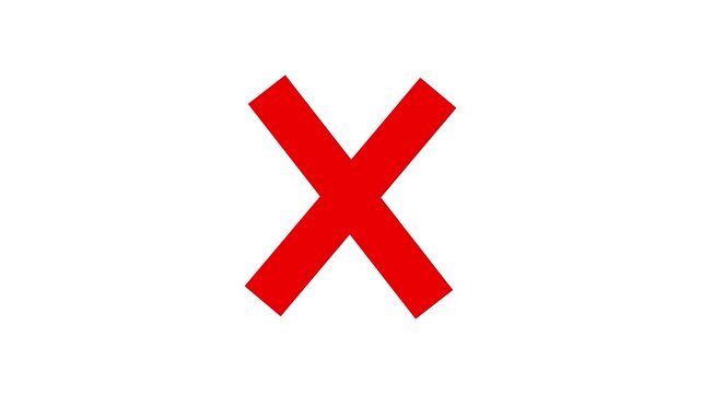 Red cross painted by wide brush, X cross Mark, wrong Grunge check mark animation video with alpha channel. Red cross mark animation, 4k loop able. wrong mark animation, red x symbol