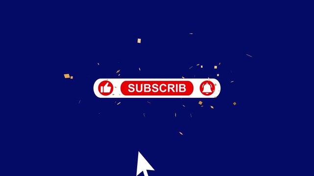 Animated YouTube Subscribe Button for Video Overlay. Like Subscribe Bell Notification Button, subscribe to channel. modern subscribe like and bell animation with confetti explotion