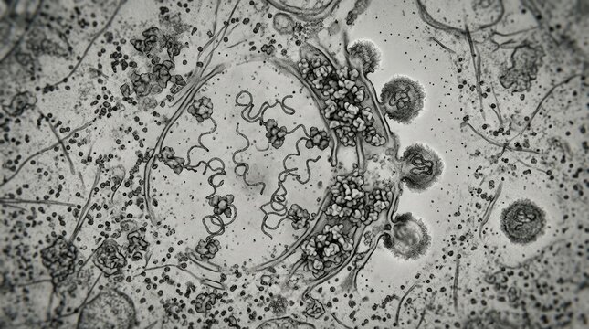 Viral penetration endocytosis event, showing pathogen envelope fusion to deliver genetic rna payload directly inside host cell cytoplasm, microscopic biological microscopy visualization.