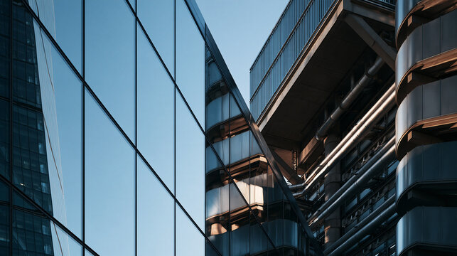 Modern Glass and Steel Skyscraper Facades in Financial District