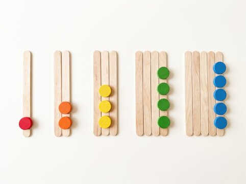 Early Mathematics Counting Activity With Wooden Popsicle Sticks And Colorful Counters For Preschool Learning Kids Craft