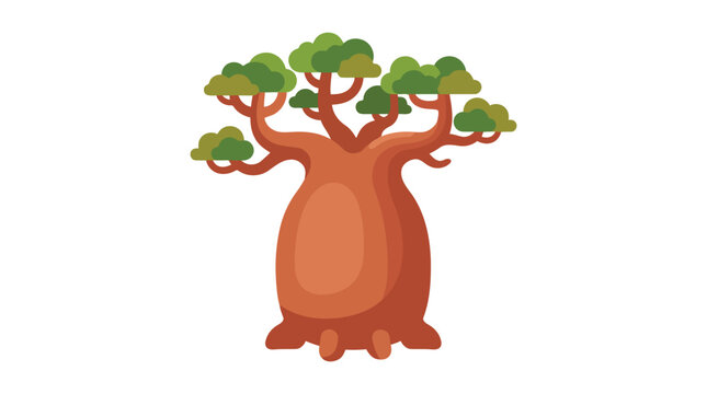 Baobab tree illustration with green foliage on a white background