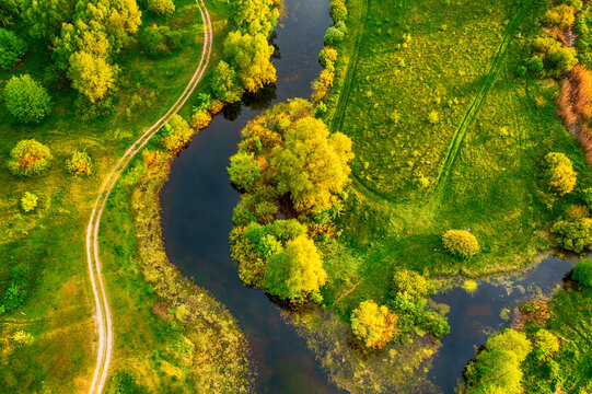 River in the meadows, beautiful spring landscape