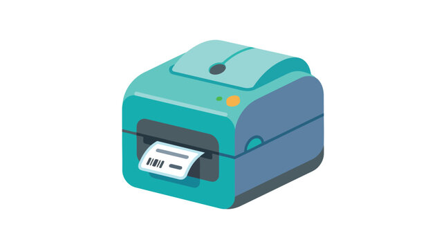 Teal desktop printer with paper output a vector illustration