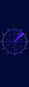 Digital radar screen with glowing targets and circular grid on dark background