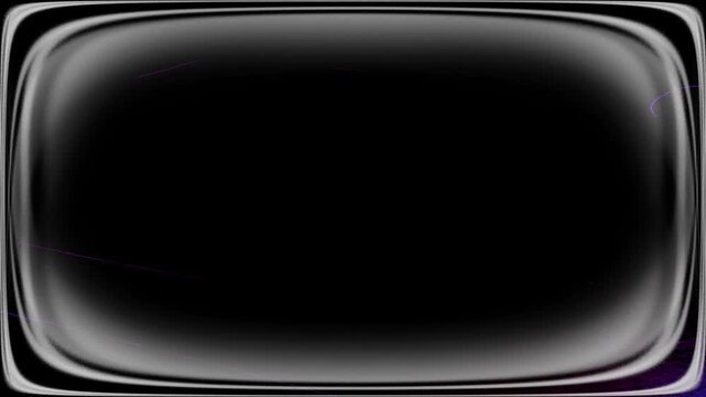 Black rounded rectangle overlay with soft gray vignette glow, thin silver outer border and faint purple streaks in lower corner, retro tube display effect warped screen