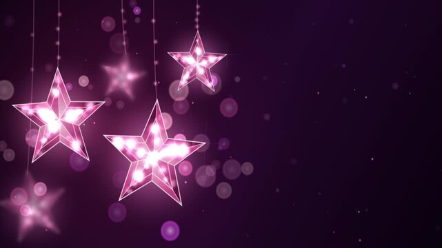 Hanging Pink Crystal Star Ornaments with Glowing Bokeh Lights Celebration Animation