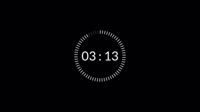 3 minute 30 seconds Countdown Digital Timer Animation, three minute thirty seconds Countdown Timer Animation from 3 minute 30 second to 0 second on black background.