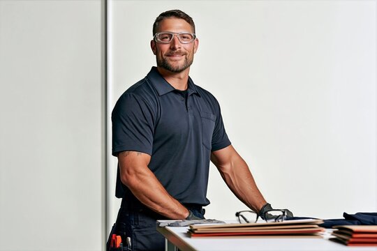 Safety Trainer Standing Beside Workplace Training Table