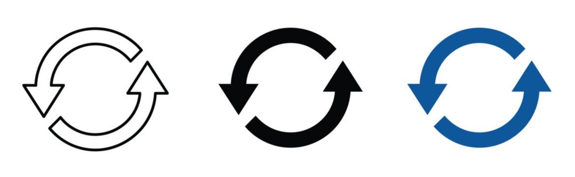 Circle arrow icon set featuring refresh, reload, recycle, and repeat symbols for websites, apps, user interfaces, and infographic designs.