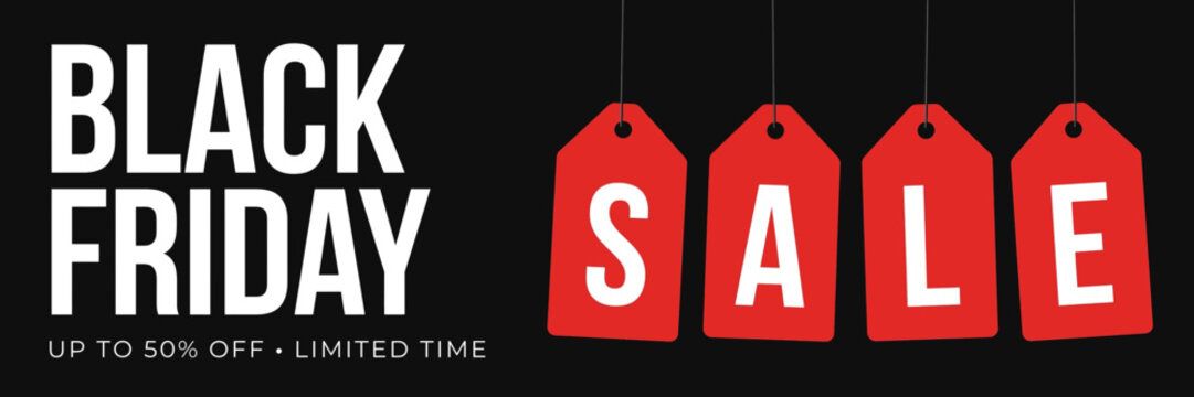 Black Friday sale promotion with discount tags and limited time offer  