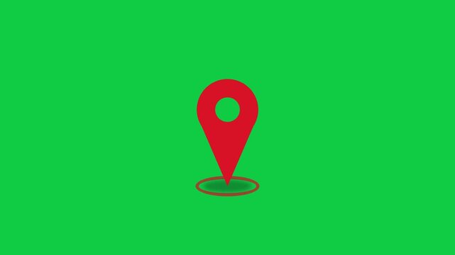 Red Map Pin Drop Location Marker Animation on Green Screen Background