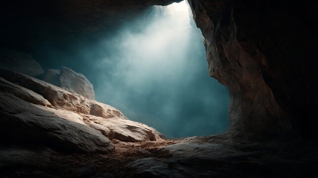 Light entering a deep stone pit in a biblical setting