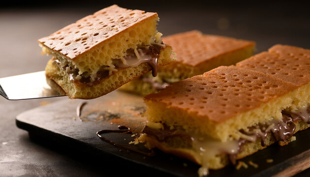 Indonesian Martabak Manis Sweet Stuffed Pancake with Chocolate and Cheese