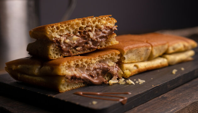 Indonesian Martabak Manis Sweet Stuffed Pancake with Chocolate and Cheese