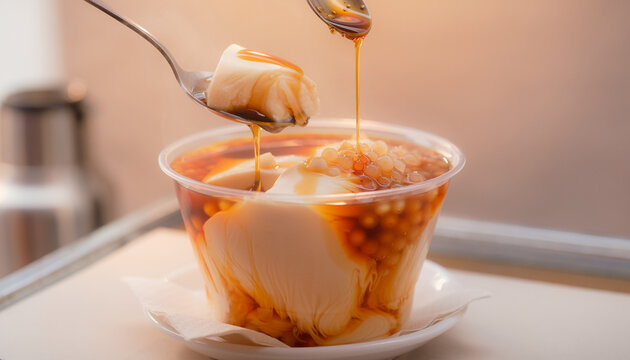 Filipino Taho Silken Tofu Dessert with Brown Sugar Syrup and Sago