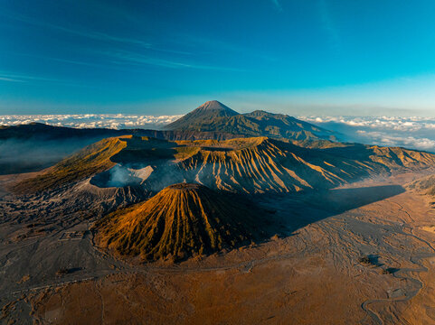 Sunrise Over Mount Bromo and Volcanic Landscape in East Java
