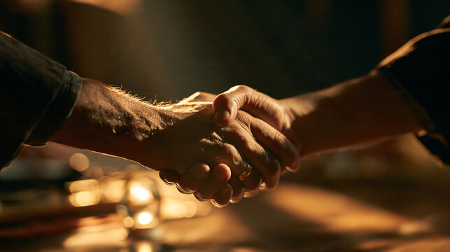 Close Up of Handshake Sealing Agreement in Warm Light