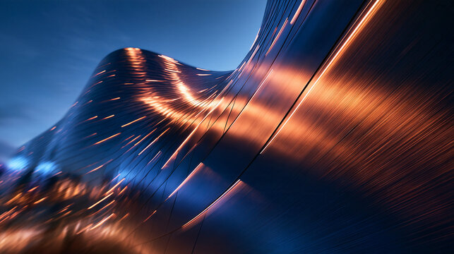 Futuristic Architecture Facade with Glowing Light Streaks at Night