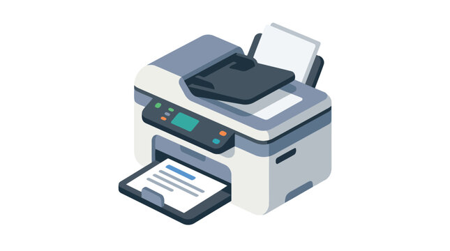 All in one printer with display and paper tray vector illustration