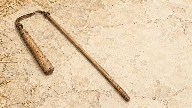 Grain Flail with Two Wooden Bars Joined by a Strap
