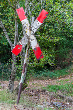 Authentic photo of a St Andrew's cross at Muna Langlau. In the Third Reich, 8,000 ammunition wagons rolled over these rails to the front annually. A real, genuine piece of German history.
