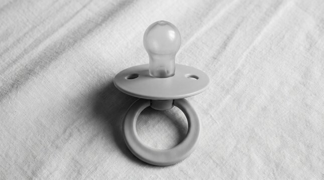 Monochrome Baby Pacifier Resting on Textured Fabric Sheet