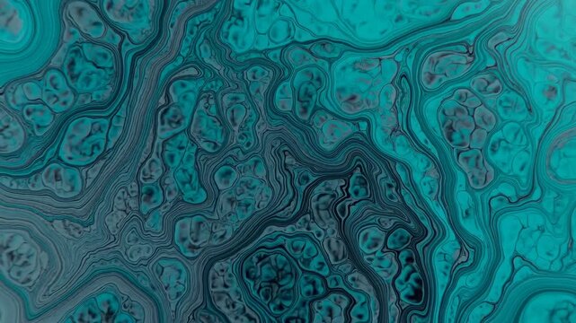 Turquoise marbled contours slowly morph across a full-frame abstract texture. Motion graphics, title sequence, and presentation design.