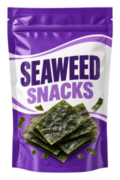 Purple resealable pouch of dried seaweed snacks