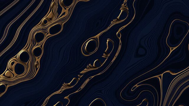 Gold fluid lines slowly morph across a dark abstract field. Luxury branding, title sequences, and fashion promotion.