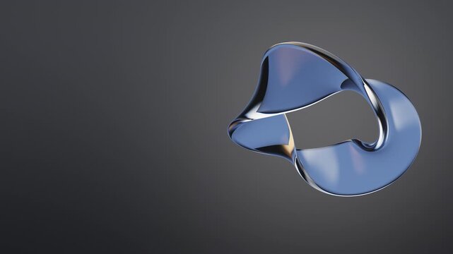Blue Glass Twisted Ribbon Shape Rotating on Dark Gray Background
