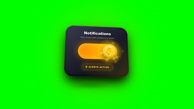 Notification toggle switch animation with 3d button on green screen